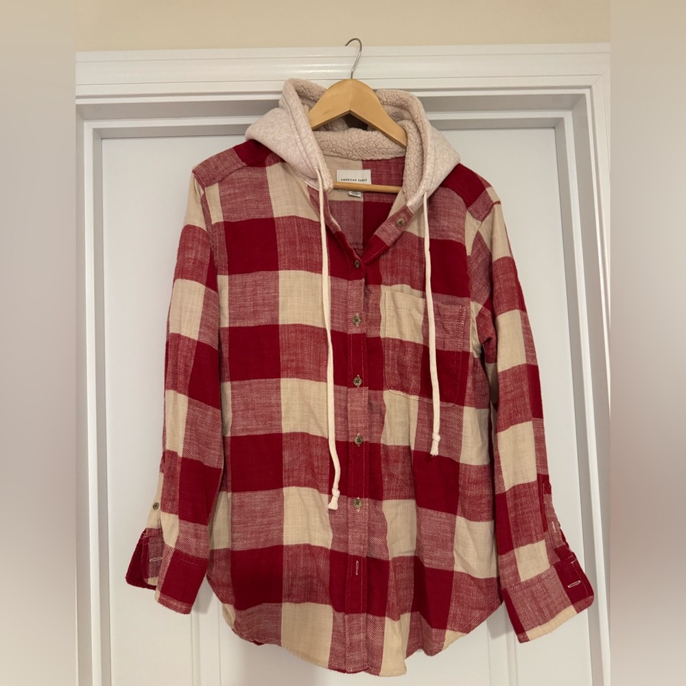 American Eagle Outfitters Red and Cream Plaid Jacket